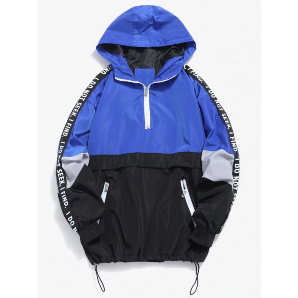 Contrast Half Zip Graphic Striped Hoodie